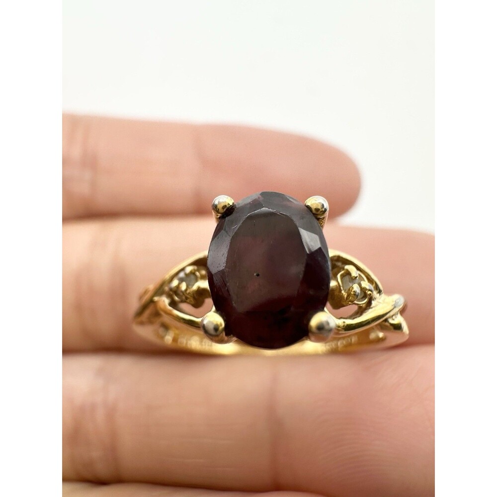 14k HGE Natural Garnet Diamond Ring Size 7.75